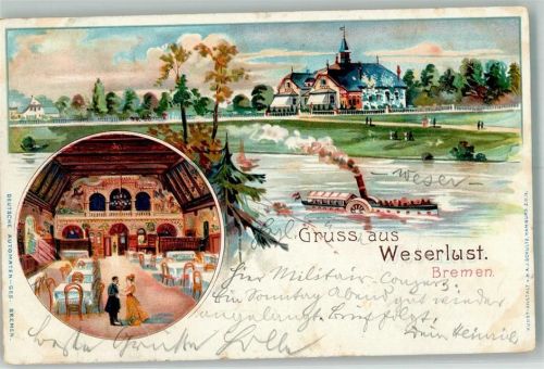 Bremen 1902 Gasthaus Weserlust Speisesaal Raddampfer Weser