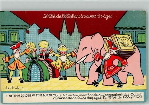 Marseille Nr. 9 Elefant Tee Werbung Le The de Elephant sign. Lestrohan Getränk alkoholfrei 1920 Künstlerkarte