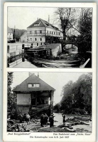 Berggiesshübel 1927 Unwetterkatastrophe 1927 Badhotel zum SächsischenHaus