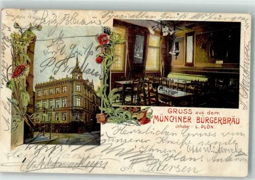 Flensburg Gasthaus Münchner Bürgerhaus Gaststube Klatschmohn Ort lt. Stempel