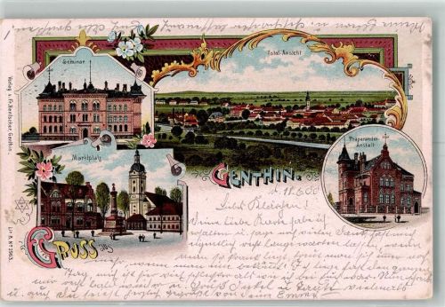 39307 O3280 Genthin 1900 Lithographie Marktplatz Seminar Präparanden-Anstalt