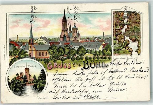 Bühl 1901 Gertelbach Wasserfälle Burgruine Windeck