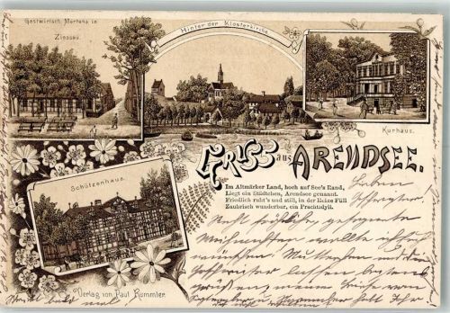 Arendsee 1898 Lithograpie Schützenhaus Ziessau Kurhaus Gedicht
