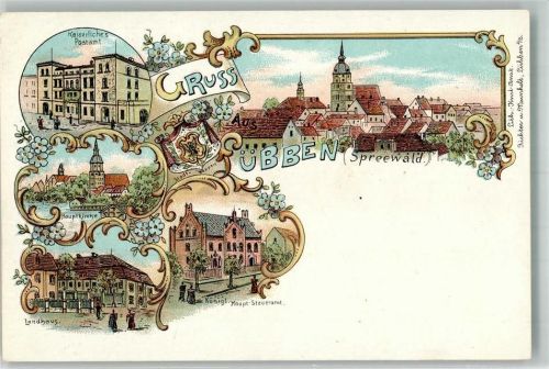 Lübben Kaiserl. Postamt Hauptkirche Landhaus Kgl. Haupt-Steueramt Stadtwappen