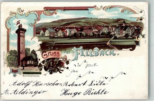 Fellbach Lithographie Kernenturm