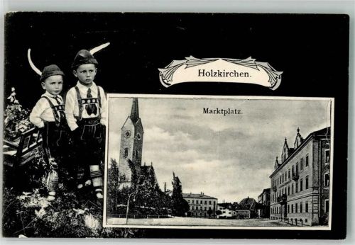 Holzkirchen 1910 Jungs In Lederhosen Marktplatz Kirche St. Laurentius