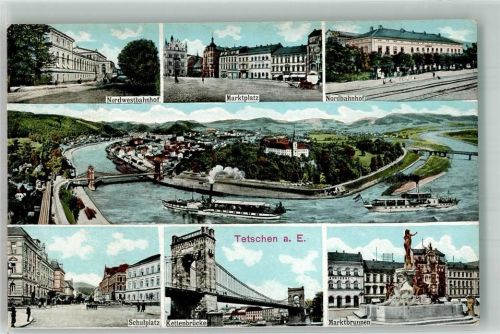 Decin Bahnhof Marktplatz Kettenbrücke Denkmal marktbrunnen Dampfer