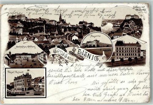 Leisnig 1898 Verläufer Druck um 1890 Kaserne Kaiserl. Postamt Marktplatz Rathaus Schloß