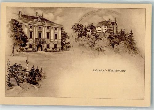 88326 W7960 Aulendorf , Württ Lithographie Schloß Aulendorf Kirche St. Martin