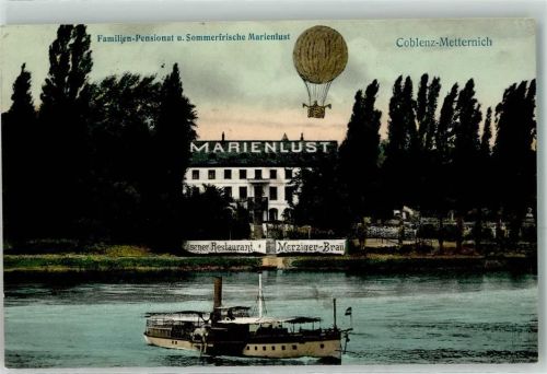 Metternich 1909 Familien Pensionat u. Sommerfrische Gasthaus Marienlust Fesselballon Dampfer