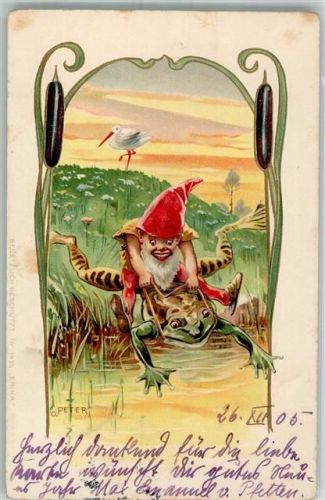 1905 sign. O. Peter Jugendstil vermenschlicht + Zwerg Verlag Erika 1435