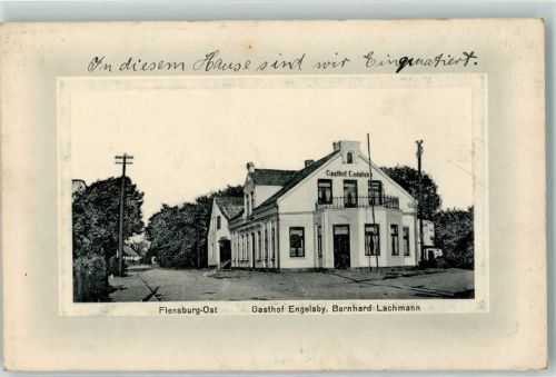 24937 W2390 Flensburg 1914 Prägedruck Gasthaus Engelsby Passepartout