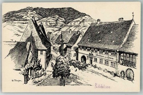 Rödelsee Gasthaus zum Löwen Fuhrwerk sign. Jöhnssen