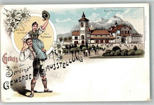 Treptow Berliner Gewerbe-Ausstellung Alpenländer Trachtenpaar Alpen