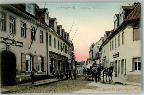 Lommatzsch 1911 Meissner Strasse Pferdefuhrwerk Gasthaus zum goldenen Lamm