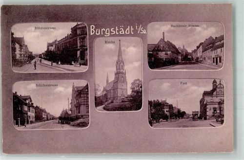 Burgstädt 1908 Böhmestraße Schillerstraße Kirche Post