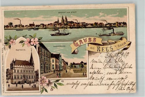Rees 1900 Lithographie Rathaus Marktplatz