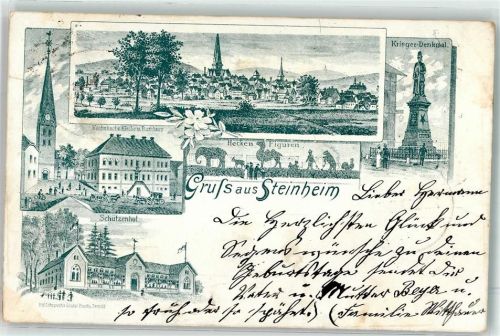Steinheim 1900 Kath. Kirche Rathaus Hecken Figuren Kriegerdenkmal Schützenhof Bahnpost Hannover - Altenbeken Zug 511