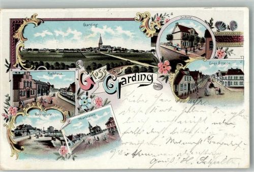 Garding 1897 Hafenplatz Marktplatz Rathaus Enge Strasse Schulhaus
