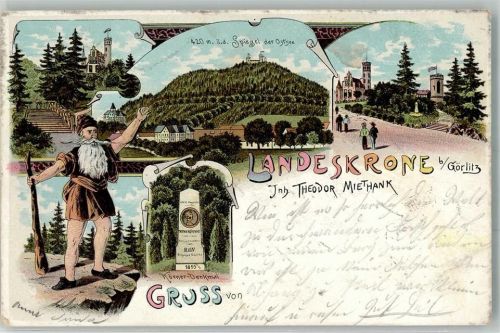 Görlitz 1901 Landeskrone Körner-Denkmal Mann mit Keule Stempel Landeskrone