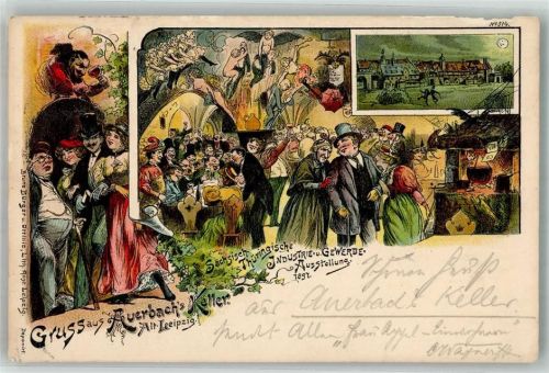 Leipzig 1897 Lithographie Sächs.- Thüringische Industrie- und Gewerbeausstellung 1897 Auersbach Keller Sonderstempel
