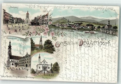 Deggendorf 1897 Stadtplatz Gnadenkirche Kloster Pfarrkirche Geyersberg Kirche