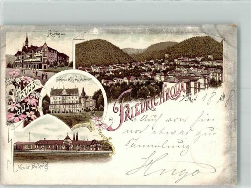 Friedrichroda 1898 Kurhaus Schloß Reinhardsbrunn Neuer Bahnhof Bahnpost Friedrichroda Zg. 592