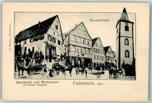 Calmbach Hauptstrasse Bierdepot & Gasthaus Keppler Bierfuhrwerke Kutsche Kirchturm