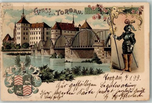 Torgau 1899 Ritterrüstung Torg. Wappen Elbe Schloß Lithographie