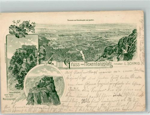 Hexentanzplatz Verläufer Druck um 1890 Gasthaus Hexentanzplatz Bismarck-Felsen
