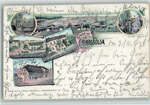 Rabenau 1897 Grossölsa Gasthaus Einsiedel Barbara Kapelle Lithographie