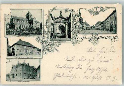 Schwarzach 1898 Klostertor Waisenhaus Gasthaus zum Schwan