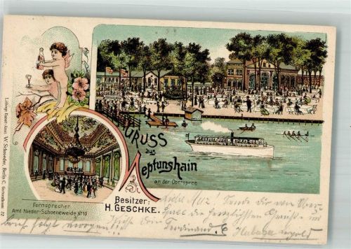 Niederschöneweide 1901 Gasthaus Neptunhain Oberspree Ballsaal Gartenwirtschaft Putti