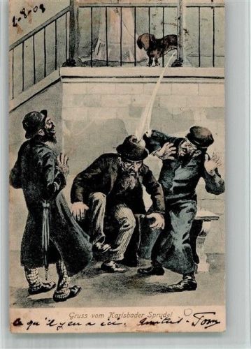 Karlovy Vary 1919 Kur Satire Humor Ein Hund macht sein Geschäft