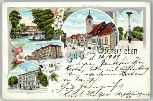 Oschersleben 1899 Halberstädter Strasse Kriegerdenkmal Landratsamt Neue Schule Bodewehr