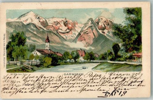 Garmisch 1898 Lithographie Bergesichter Garmisch Karte Nr. 53