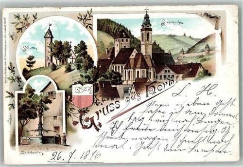Horb 1896 Schütte Marktbrunnen Stadtkirche