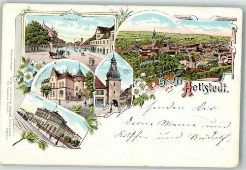 Hettstedt 1896 Marktplatz Saiger Tor Kaiserl. Postamt Bahnhof Bahnpost Berlin - Kassel Zug 75/257