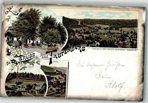 07778 O6901 Tautenburg 1897 Lithographie Burgruine Tautenburg Dorfkirche Gasthaus