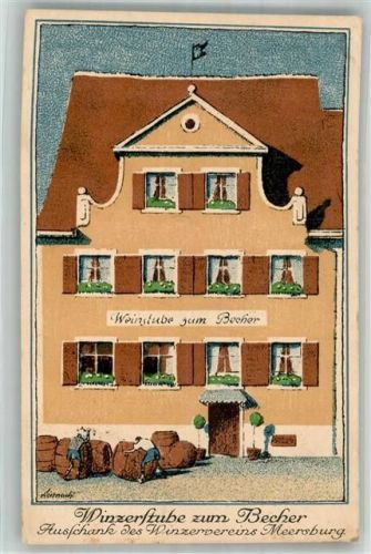 Meersburg 1928 Winzerstube zum Becher Fäßer signiert Passepartout