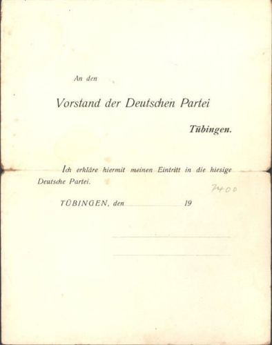 Tübingen Beitrittserklärung zur Deutschen Partei