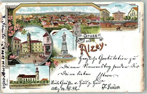 Alzey 1897 Ev. Kirche Rathaus Kriegerdenkmal Seminar