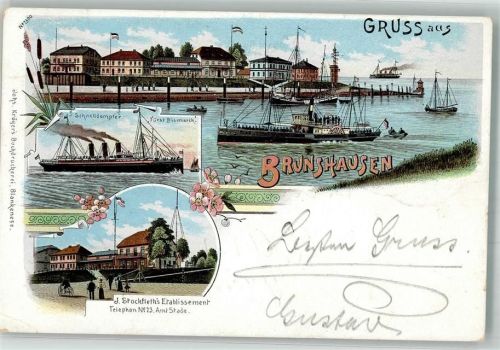 Brunshausen 1898 Lithographie Schnelldampfer Fürst Bismarck