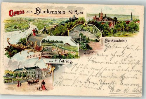Blankenstein 1899 Lithographie Hotel Petring Königsplatz