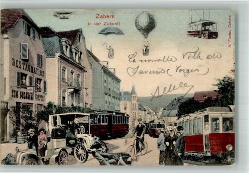Saverne 1905 Verkehr Ballon Straßenbahn Fotomontage