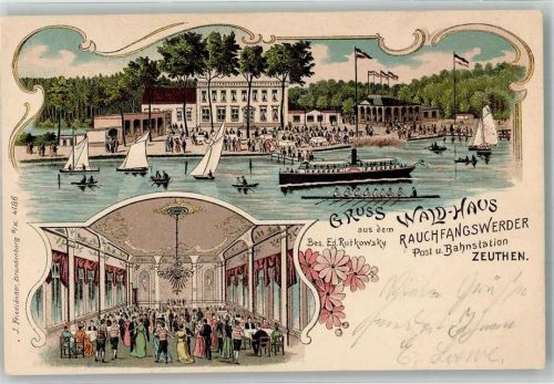 Rauchfangswerder 1901 Gasthaus Waldhaus Ballsaal Zeuthener-See Segelboote