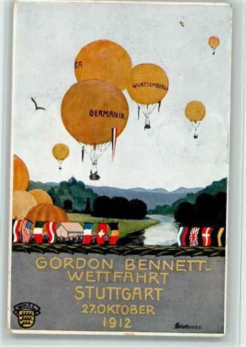 Bad Cannstatt Ballon Wettfahrt 1912 mit Vignette sign Staltmann