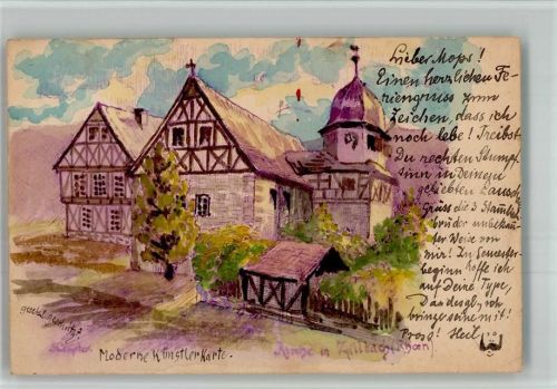 Zillbach 1902 Moderne Künstlerkarte handgemalt Zillbacher Kirche
