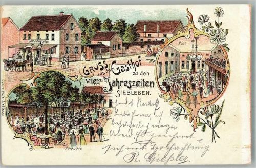 Siebleben 1905 Lithographie Gasthaus Zu den vier Jahreszeiten Kolonade