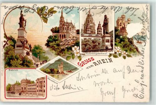 Biebrich 1898 National-Denkmal Rochus Kapelle Burg Rheinstein